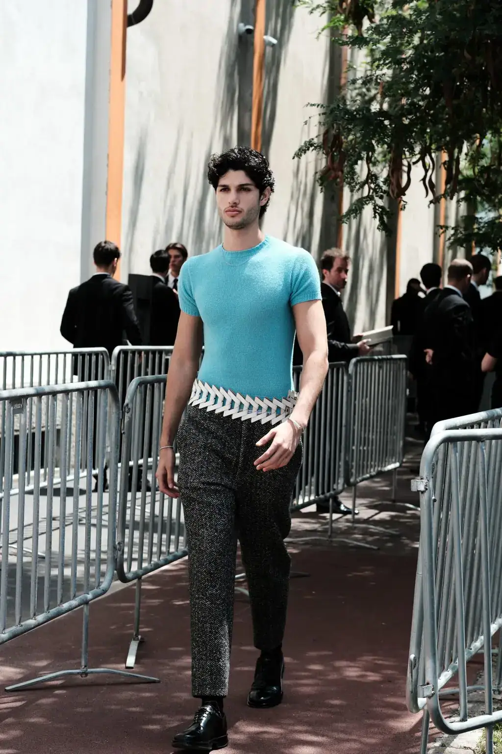 Outside Prada, during the Milan Fashion Week Menswear Spring/Summer 2025