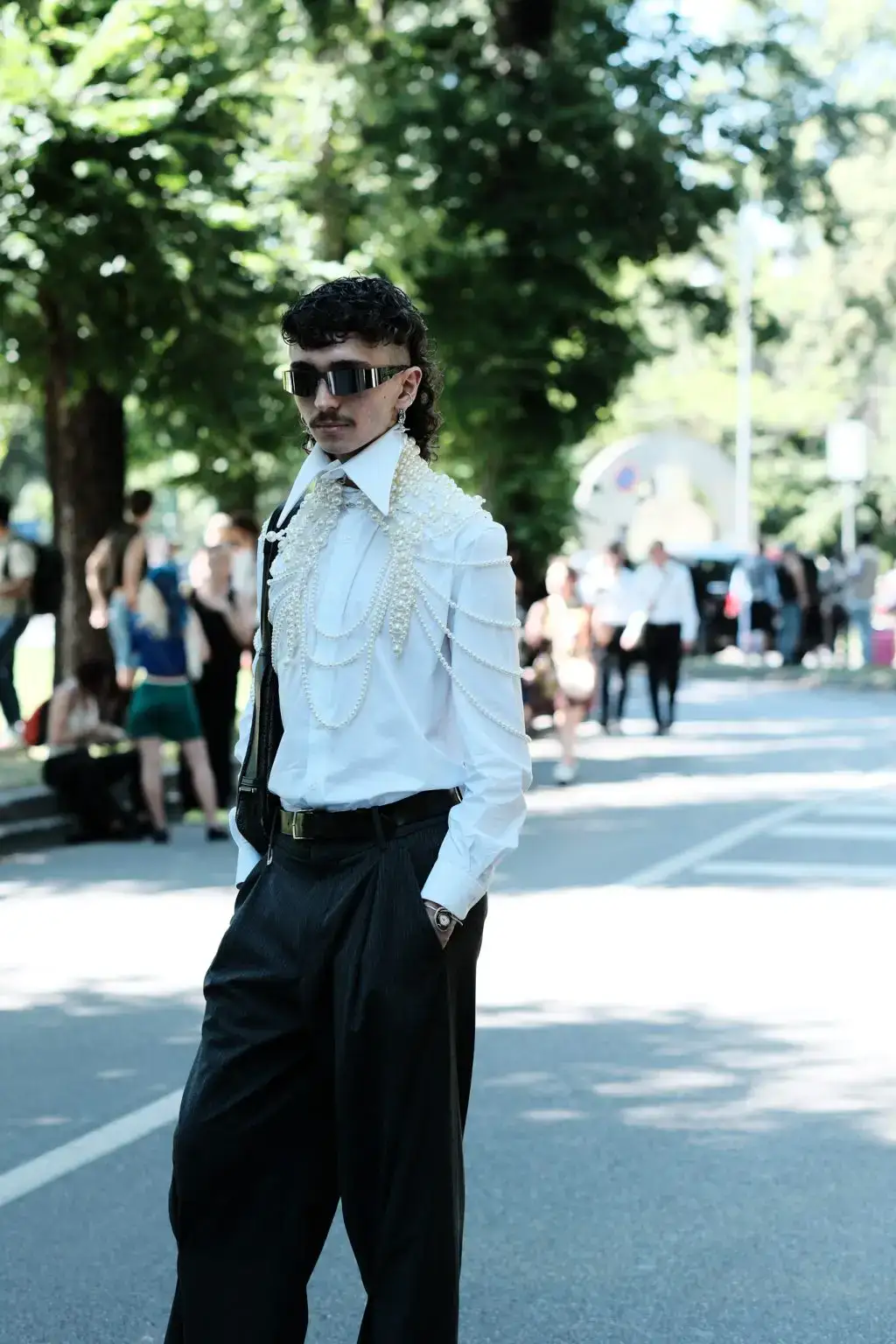 A guest at GUCCI show, during the Milan Fashion Week Menswear Spring/Summer 2025
