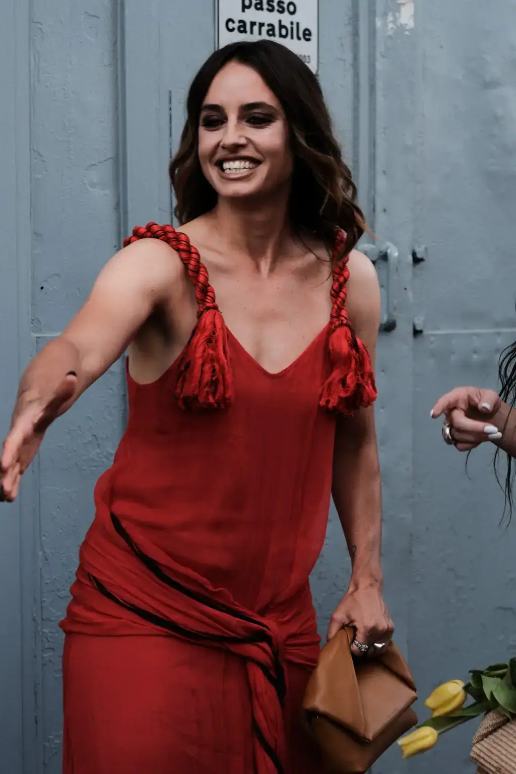 Matilde Gioli arrive at the JW Anderson fashion show during the Milan Menswear Spring/Summer 2025