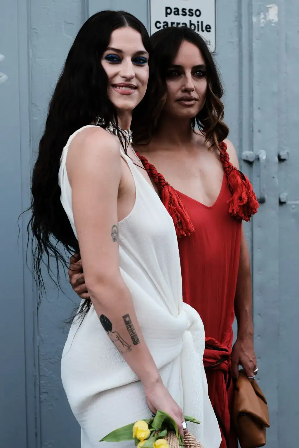 Gaia Gozzi and Matilde Gioli arrive at the JW Anderson fashion show during the Milan Menswear Spring/Summer 2025 by Agnes Select