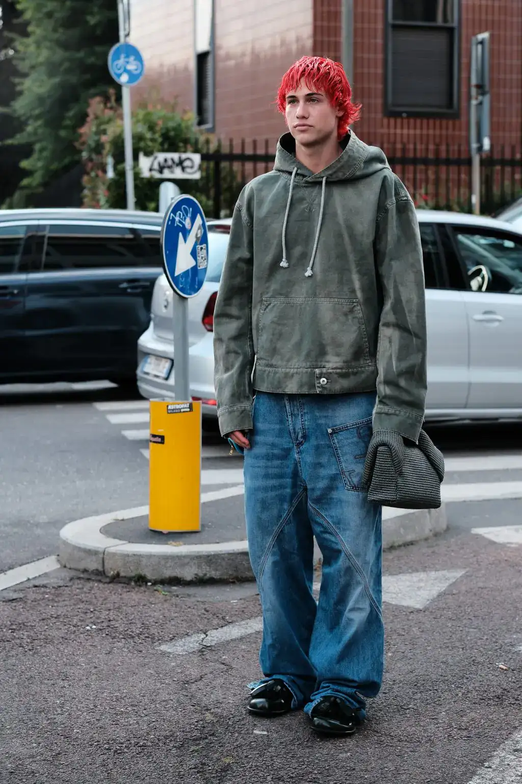 Matteo Sinet in JW Anderson during Milan Fashion Week Mens 25SS