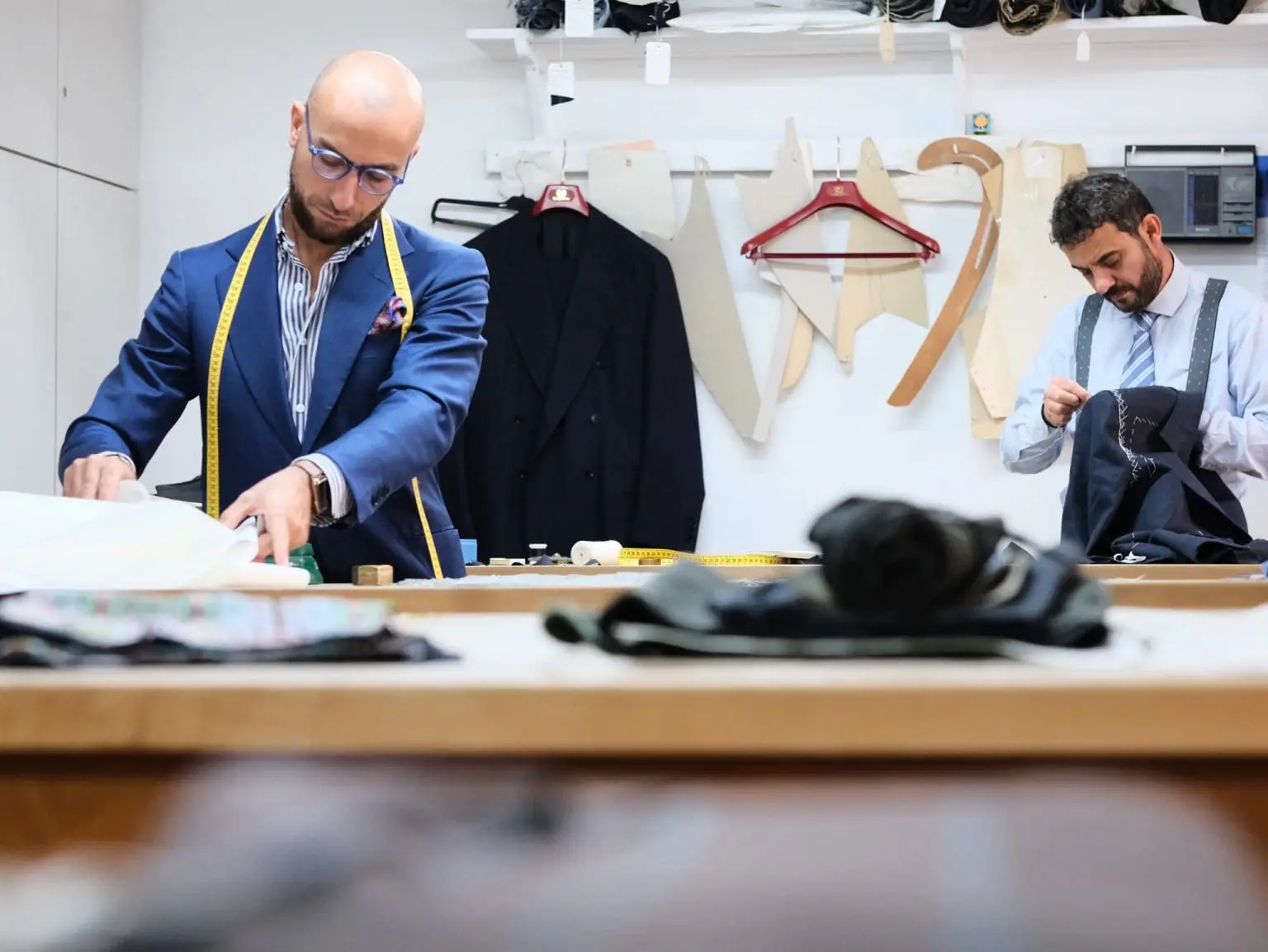 Massimiliano Caraceni at cutting table